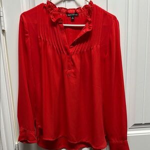 J. Crew Factory Red Ruffled Pleated Blouse